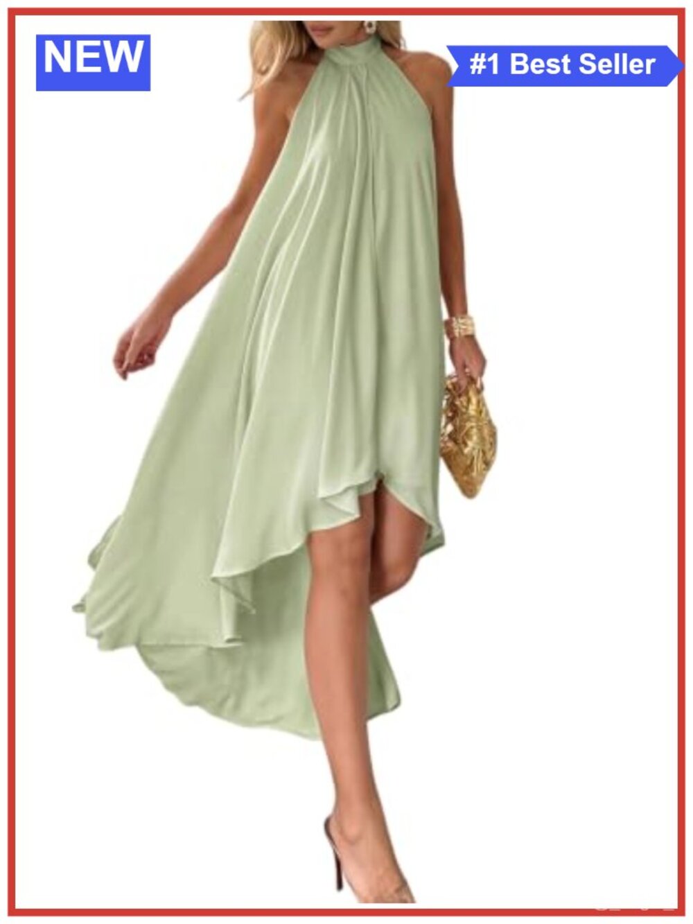 Women's High Low Halter Midi Dress Bow Tie Back Backless Asymmetrical Cocktail